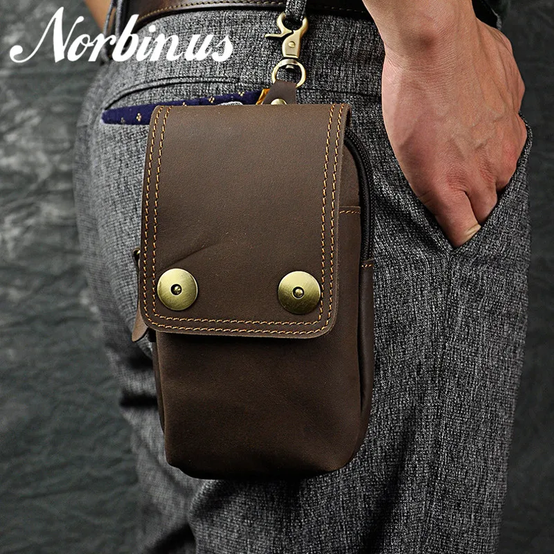 

Norbinus Men's Real Genuine Leather Waist Bag Fanny Pack Hip Belt Messenger Hook Bag Male Travel Pouch Cowhide Phone Waist Pouch