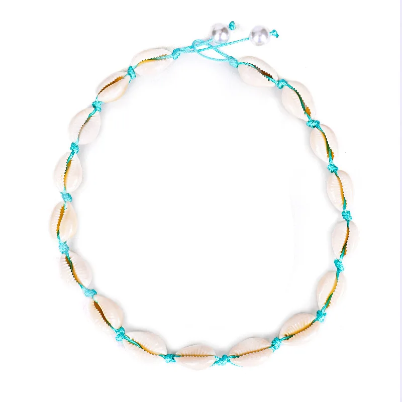 Ожерелье-чокер в виде раковины для женщин, синее ожерелье из ракушек, массивное регулируемое ожерелье в виде раковины пука, Гавайское ювелирное изделие