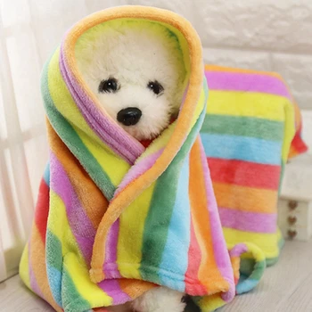 

Autumn Winter Rainbow Pet Blankets Warm Coralline Dog Beds Teddy Golden Retriever S M L