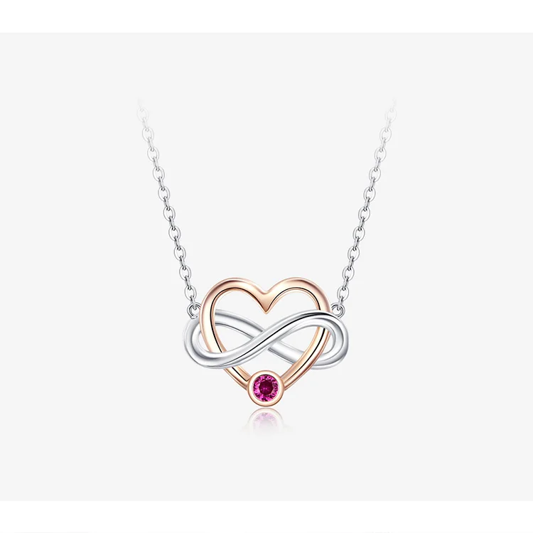 bamoer Infinity Love Silver Necklaces for Women Rose Gold Color Biocolor Heart Short Necklace Gifts for Girlfriend BSN071