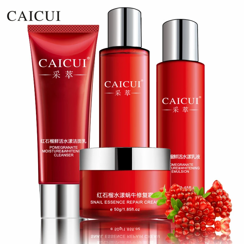 

Red Pomegranate Snail Face Care Set With 4pcs Cleanser Toner Emulsion Snail Cream Whitening Moisturizing Anti-wrinkle Skin Care