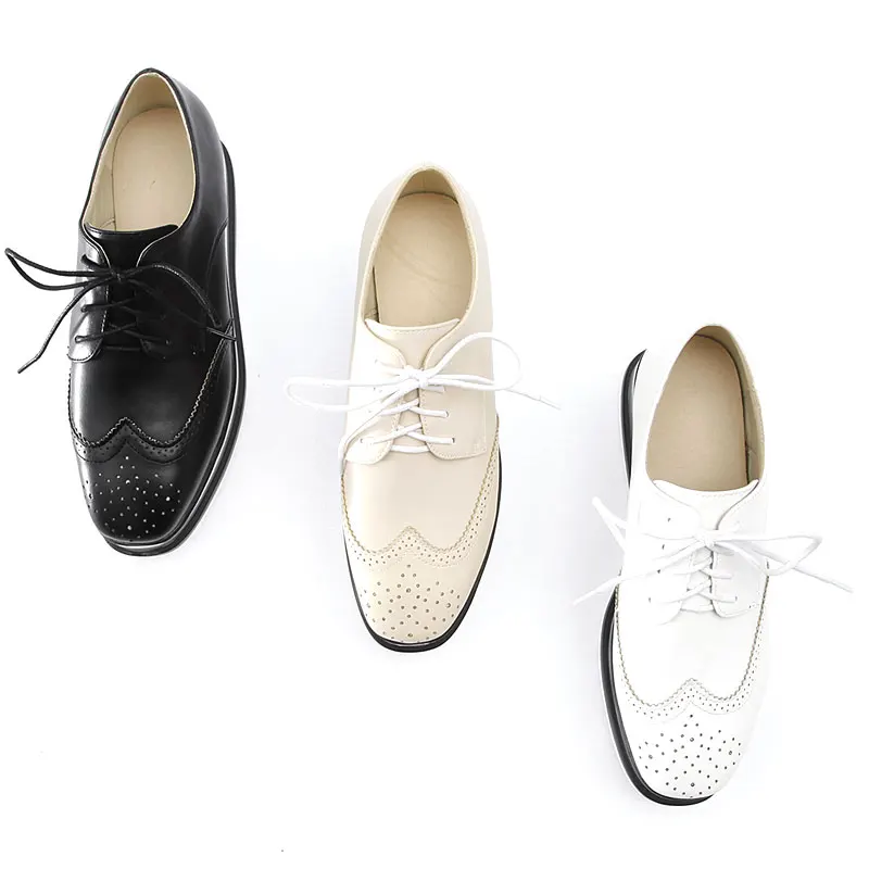 Haute Dentelle Pu Style Chaussures Casual Dernière Dames Beige Vintage Qualité black white Plat Femmes Mode up Daitifen forme Britannique Plate Cuir wIvqxExC
