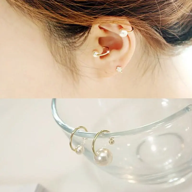 

Trendy Sweet Girls Pearl Ear Cuff Gold Silver Ear Bones Earrings Invisible U Earrings Non Pierced Ear for Women Accessories