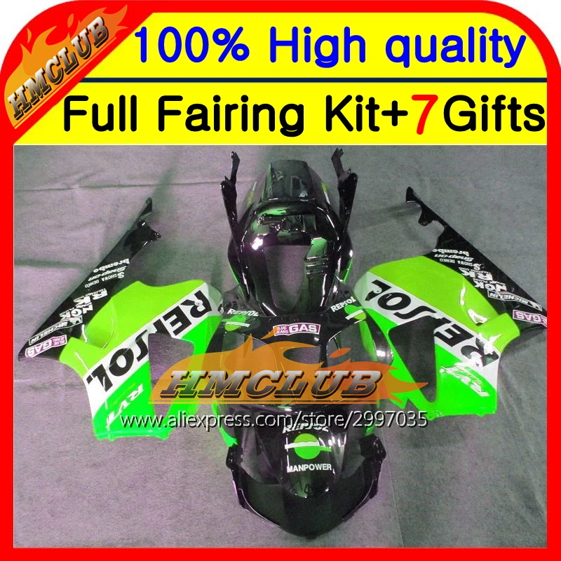 BodyRepsol зеленый для HONDA VTR1000 RC51 SP1 SP2 00-07 46HM43 VTR1000R черный RTV1000 00 01 02 03 04 05 06 07 VTR 1000
