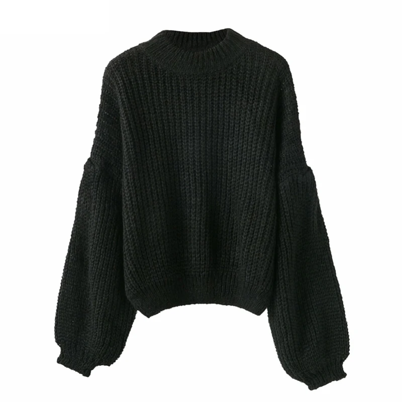

2018 Solid Stripe Women Autumn Winter Knitted Sweater Oversize Lantern Long Sleeve Tops O-Neck Pullovers Casual Loose Jumper