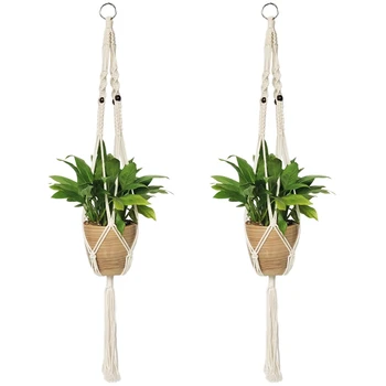 

2Pcs Macrame Plant Hanger Indoor Outdoor Hanging Planter Basket Cotton Rope