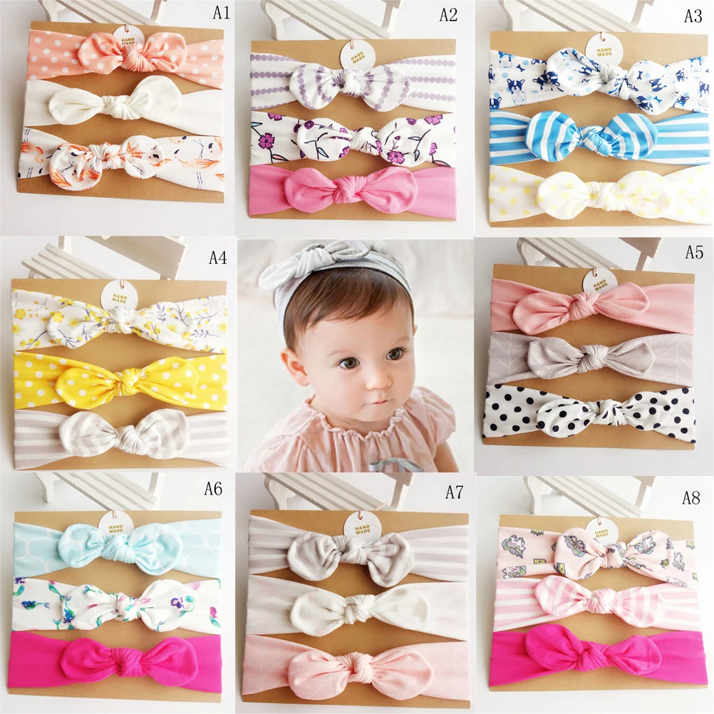 

3PCS/Set Hair Bows Ties 8 Styles Handmade Bowknot Floral Cotton Headband Accessories Girls