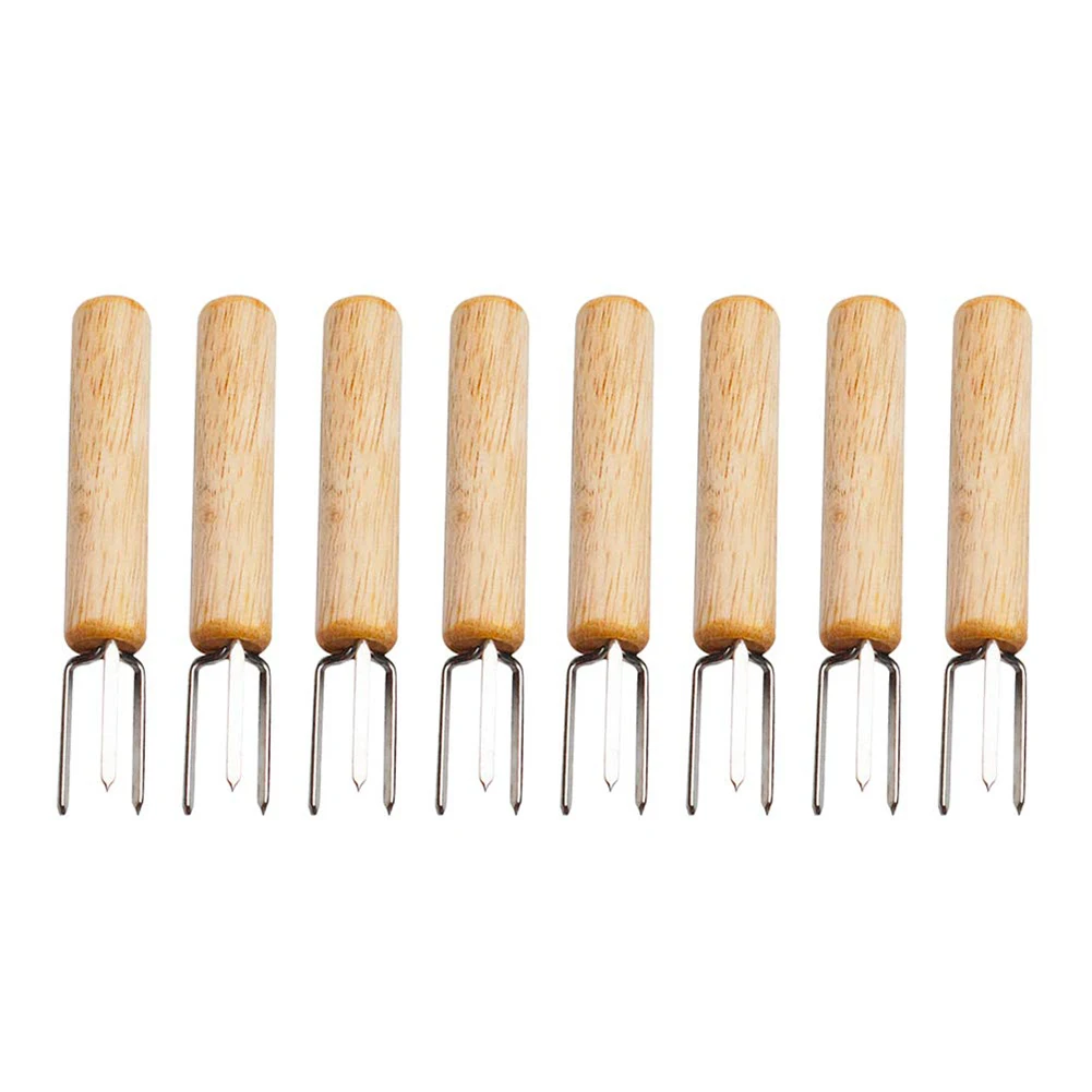 

8PCS Corn On The Cob Holders Stainless Steel BBQ Prongs Skewers Forks With Wooden Handle Barbecue Accessories Kichen Tool
