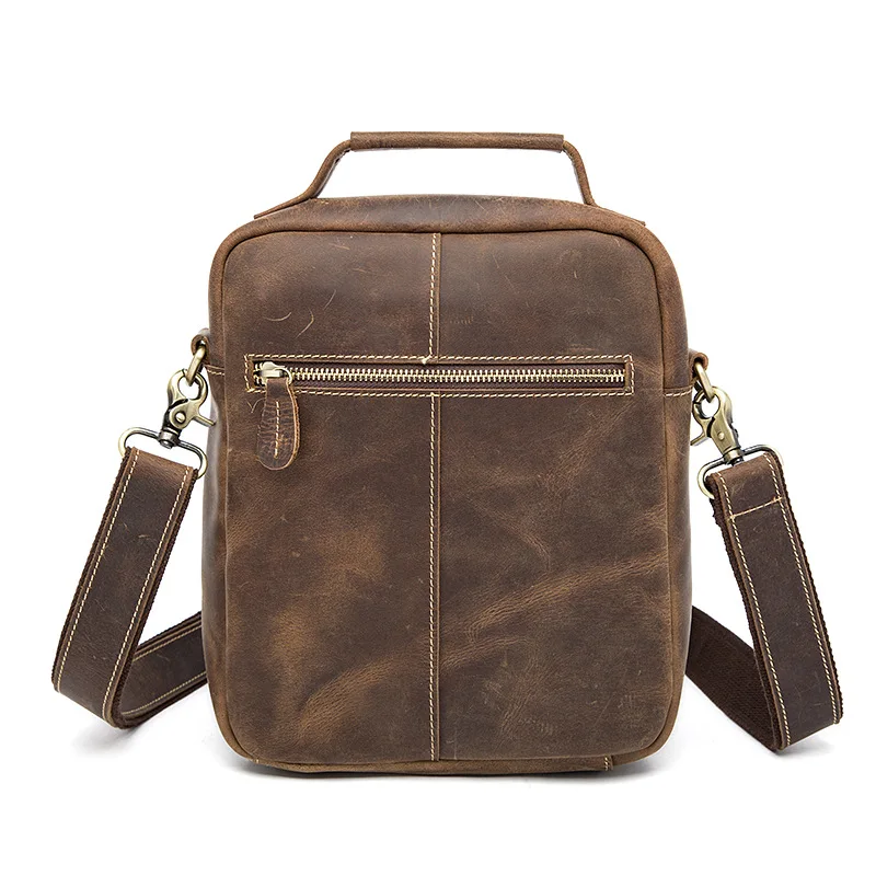 Soft face solid color wear Cow Leather men bags retro three-dimensional design crazy horse leather men's shoulder Messenger bag