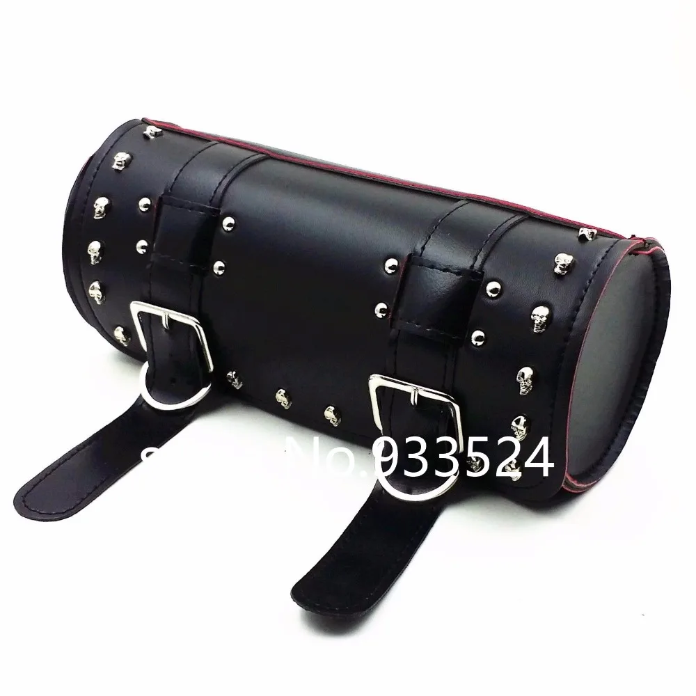 SKULL FORK MOUNT MOTORCYCLE TOOL KIT FORK BAG GEAR POUCH STUDS CRUISER