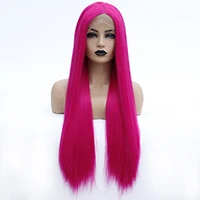 Rose Pink Lace Front Wig for Women Long Straight Full Synthetic Hair Wigs -1