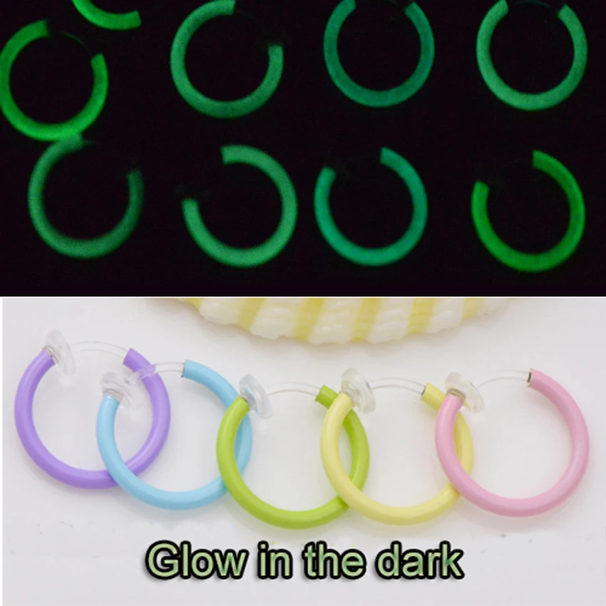 

2pcs Glow in the dark Spring Nostril Fake Nose Hoop Nose Rings Clip Lip Piercing Rings Earrings Ear Cartilage Punk Goth Septum