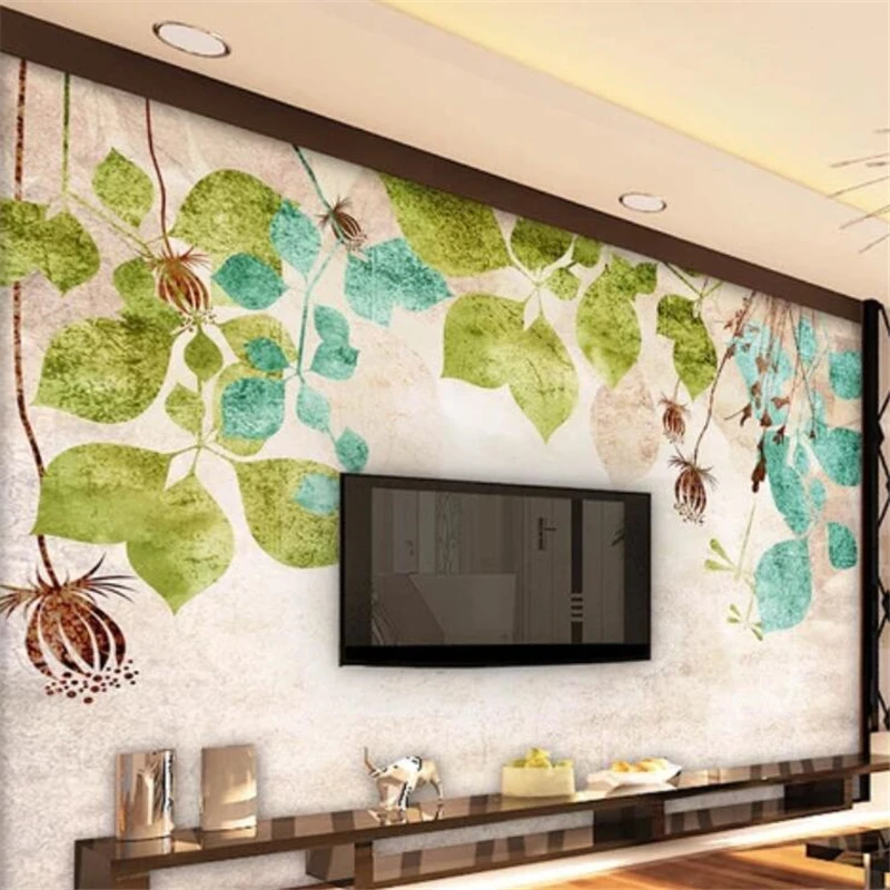 

wellyu Custom wallpaper 3d mural nostalgic vintage hand drawn leaves 3d papel de parede TV background wall papers home decor