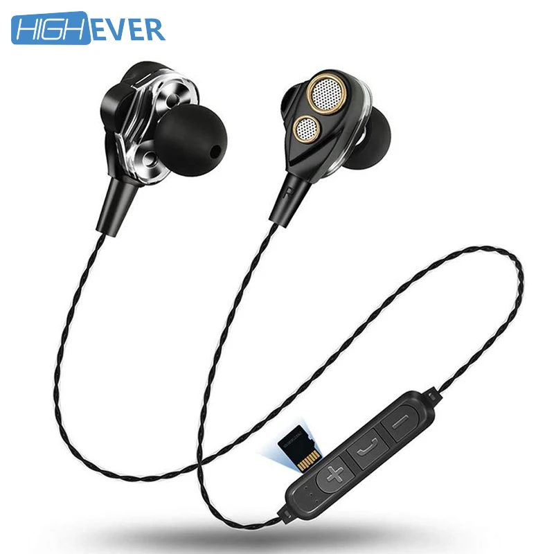 

Highever 4-speaker wireless Bluetooth Earphones with TFcard phone earbuds Sport Wireless Headphone For Mobile Phone