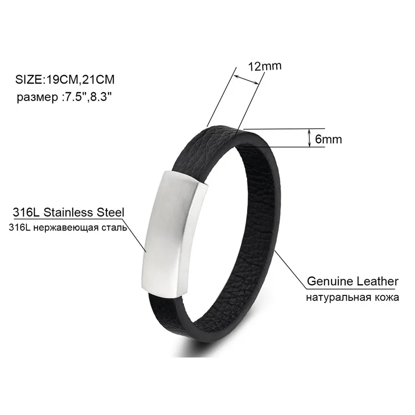 XQNI Stainless Steel Genuine Leather Bracelets For Men Retro Style 12MM Snake Chain Magnet Design Bracelet For Men Birthday Gift