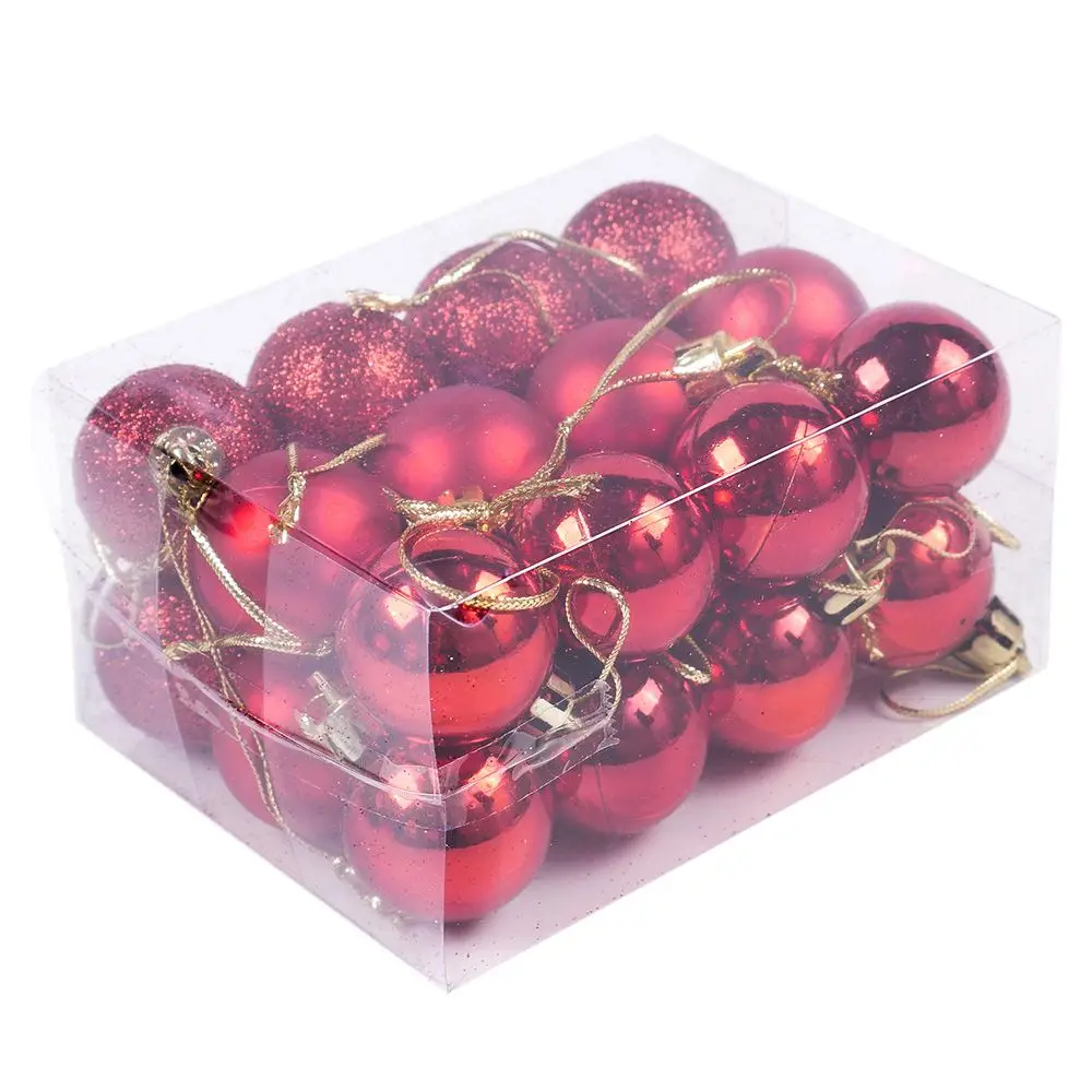 24 шт блестки елки украшения мячики елочные шары Рождественская игрушка орнамент украшения для домашнего праздника шары - Цвет: Красный