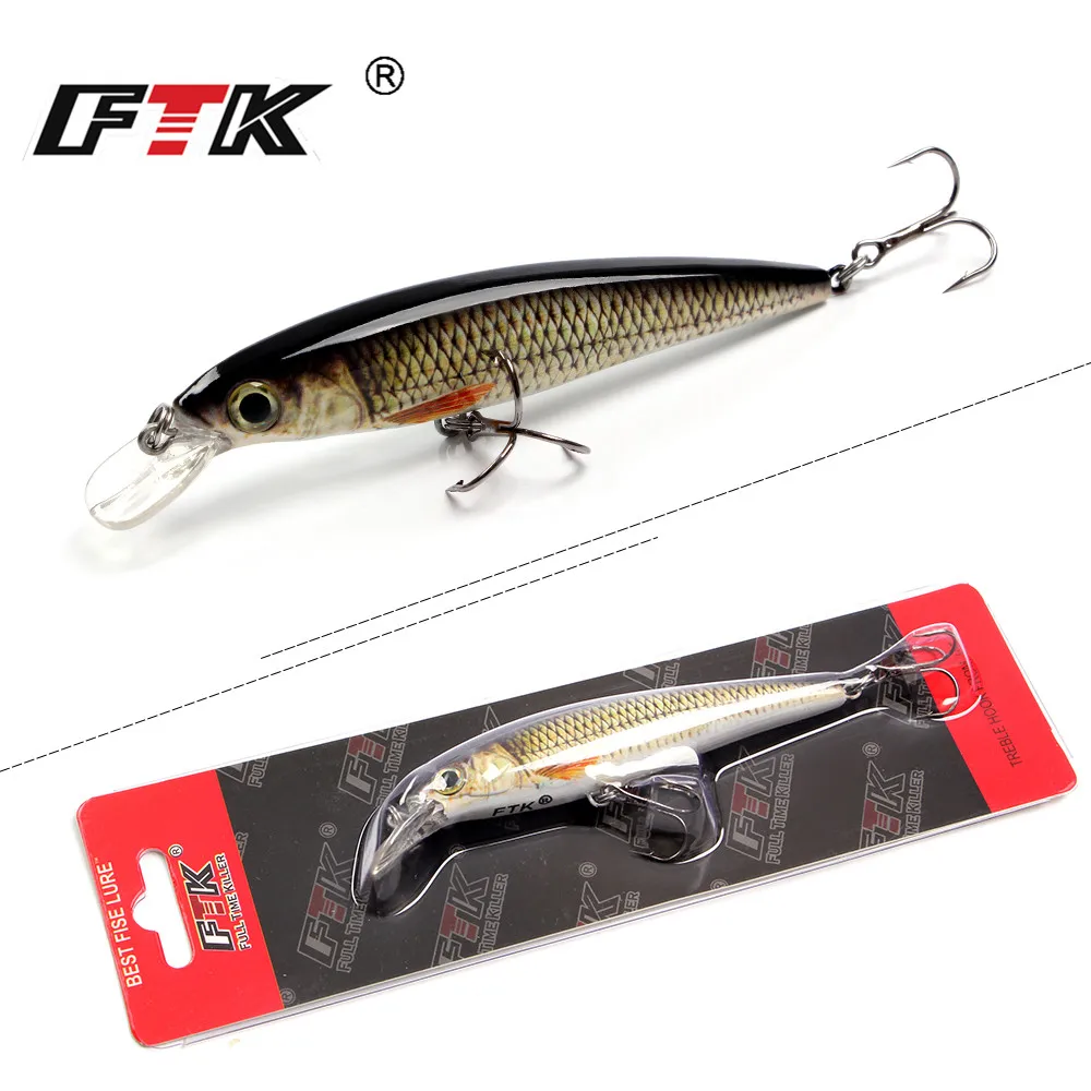 ФТК 1 шт Minnow рыболовные приманки лазера жесткий искусственные приманки 12g/100 мм рыболовные воблеры воблера Пескарей 3D глаза рыболовные снаст...