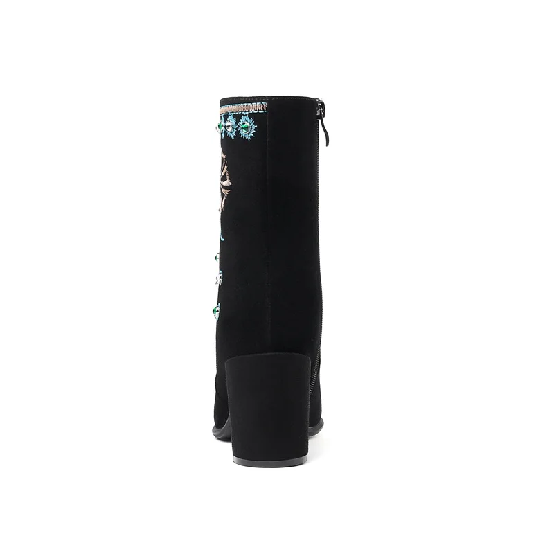 Femme Zipper Chaussures Sexy Haute Talons Robe Brodent Partie Facndinll Black Nouvelle Bottines Bottes Marque Pointu Bout Femmes Courtes Noir SwxOIPfq