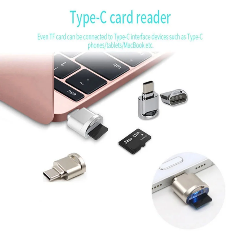 Алюминиевый USB 3,1 тип-c Micro SD TF считыватель карт OTG адаптер для samsung Xiaomi HuaWei Macbook с подвесной пряжкой