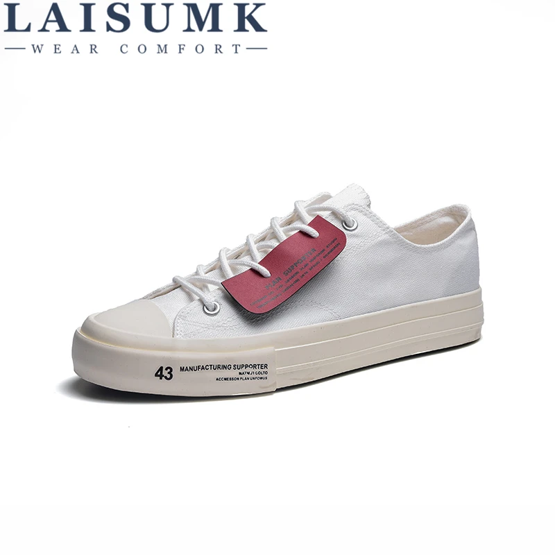 

LAISUMK Men Autumn Canvas Lace Up Shoes Durable Men'S Casual Solid Color Slip On Canvas Flats Low Top Males Lightweight Shoes