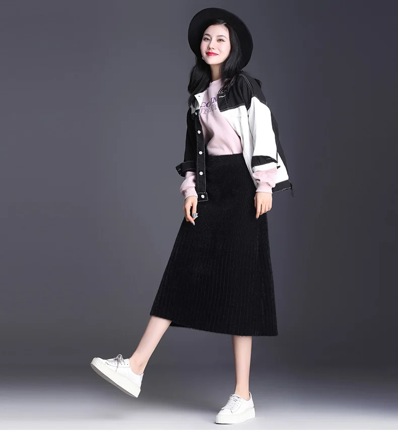 Hiver Tricot Noir Kaki Automne Femmes Jupes ligne A mollet Velours Mi Jupe Noir De Nouveau Femelle 2019 Côtelé Chaud En khaki Mode Fille wnpRqIgRx