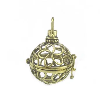 

37x24mm Hollow Round Ball Box Vintage Filigree Cage Locket Pendant For DIY Essential Oil Diffuser Perfume Sound Chime Necklace