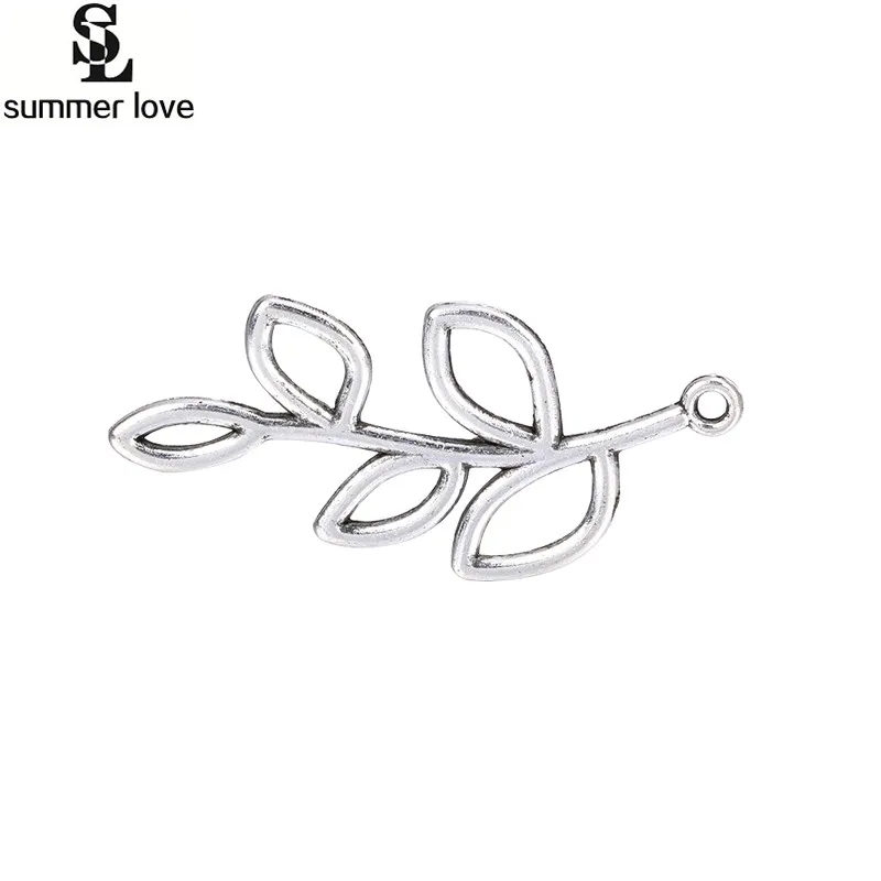 20pcs/lot Olive Tree Branch Charm Antique Silver Plated Pendant Leaves