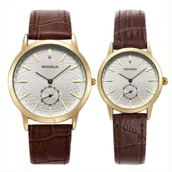 Новые простые парные часы WOONUN Роскошные брендовые водостойкие кварцевые часы модные часы из натуральной кожи для влюбленных