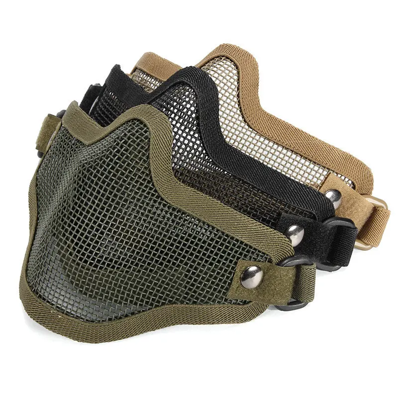 Nylon MetalOutdoor Strike Metal Mesh Mask Protective Mask Half Face Tactical Airsoft Military Face Mask Black White Mud