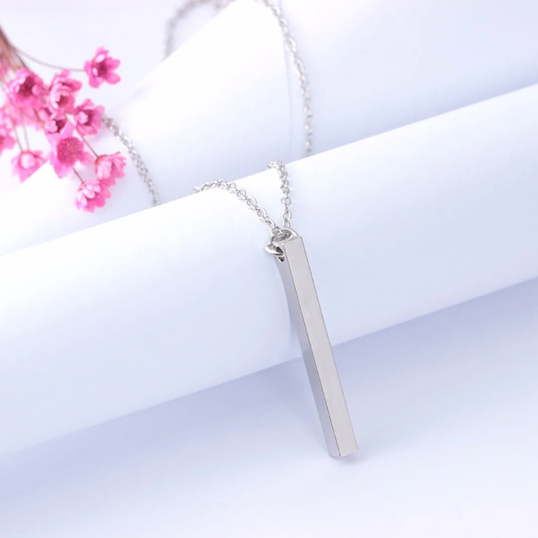 Women Engraved Name Bar Pendant Stainless Steel Necklace Vintage Charm Men Silver Link Chain Necklace Wedding Jewelry Gift