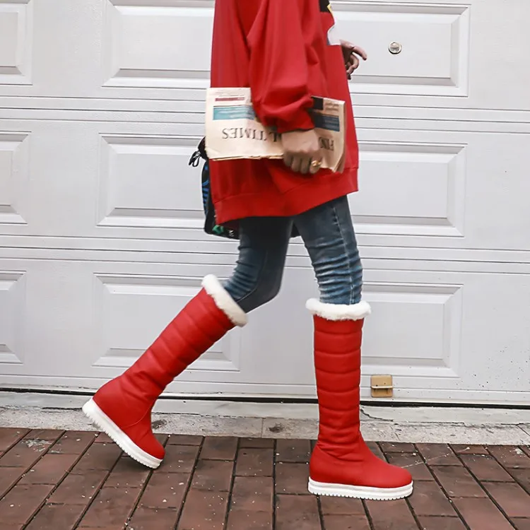 

PXELENA Waterproof Knee High Snow Boots Women Shoes Black White Red Pink Platform Hidden Heel Warm Winter Long Boots Plus Size