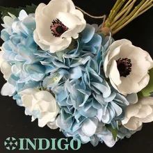 Индиго-эксклюзивные продажи-один цветок синяя Гортензия белый анемон Цветочная композиция Свадебная вечеринка событие