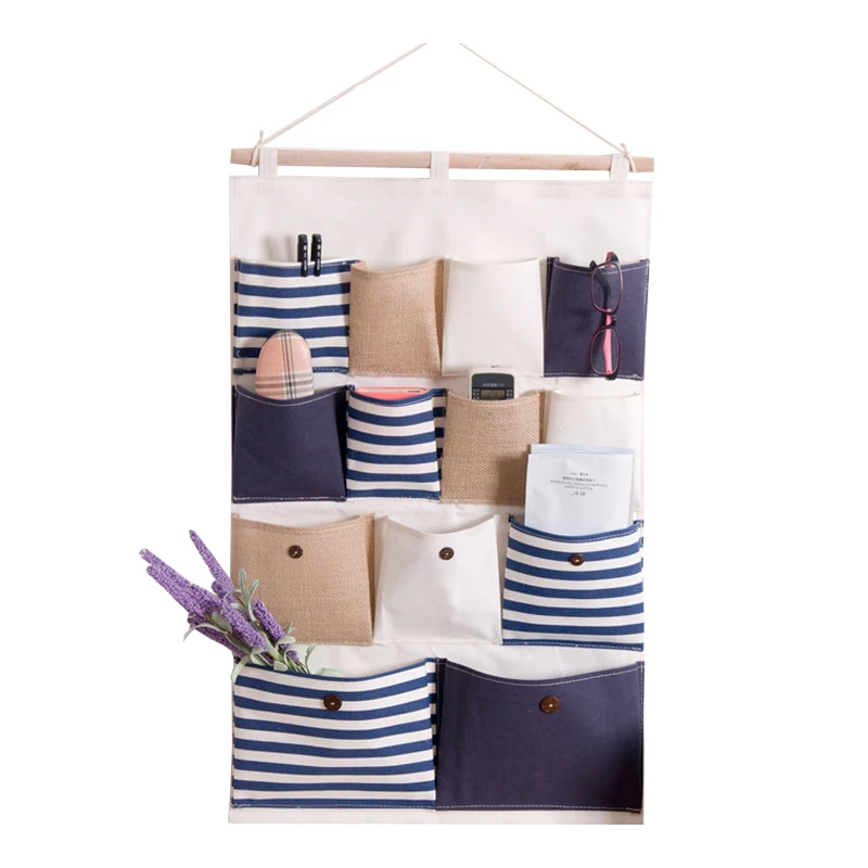 

2018 Wall Hanging Storage Bags Practical Storage Pocket Wardrobe Organizer Multi-layer Makeup Rack Linen Jewelry Sundries Bags