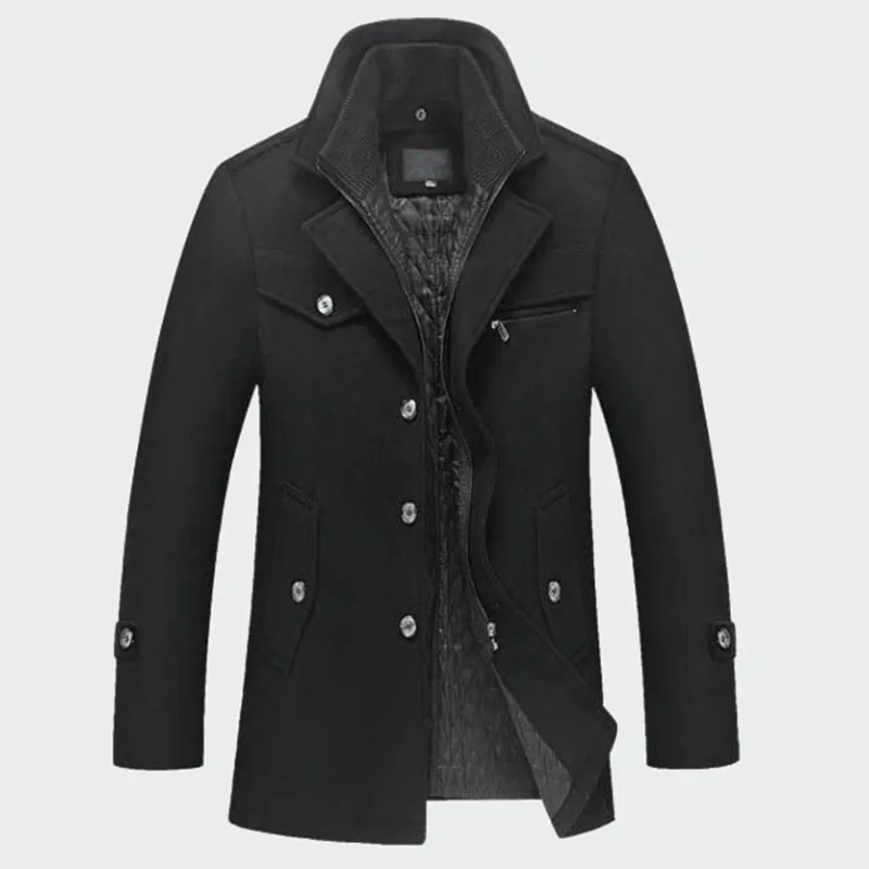 Зимние мужские плотные пальто, приталенные куртки, мужская повседневная теплая верхняя одежда, куртка и пальто, мужские пальто, Мужская брендовая одежда, M-4XL ML095 - Цвет: Black