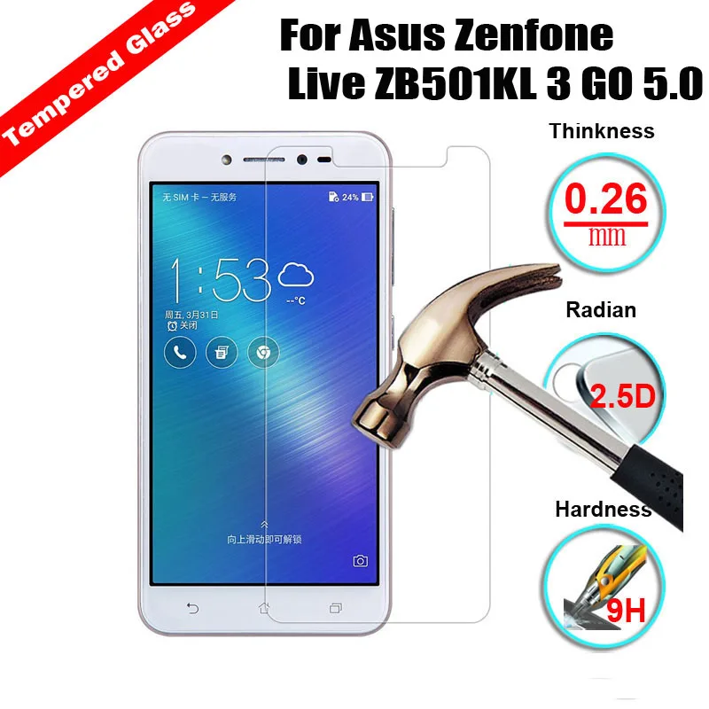 

XSKEMP 2Pcs/Lot Explosion Proof Tempered Glass For Asus Zenfone Live ZB501KL 3 GO 5.0 Anti-Scratch Clear Screen Protector Film