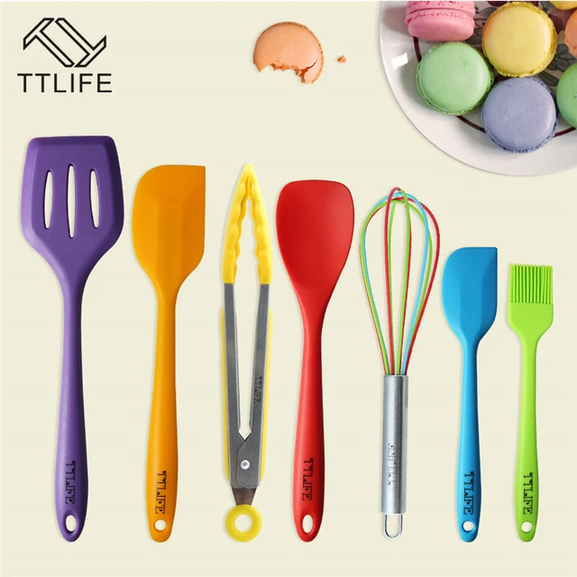 TTLIFE 7 Piece Colorful Premium Silicone Kitchen Utensils Set Cooking