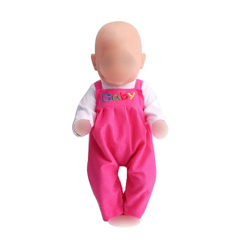 

Wholesale 43 cm dolls Clothes Rose red suspender trousers suit Baby toys dress fit American 18 inch Girls doll a14