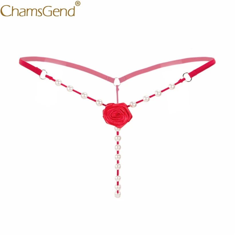 Chamsgend Intimates Women Sexy Hot Underwear Attractive Open Beading Flower V-String G String Thong 80111