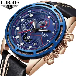 LIGE Для мужчин часы лучший бренд класса люкс Повседневное Спорт Глод часы Для мужчин кожаные Водонепроницаемый Военная Кварцевые часы