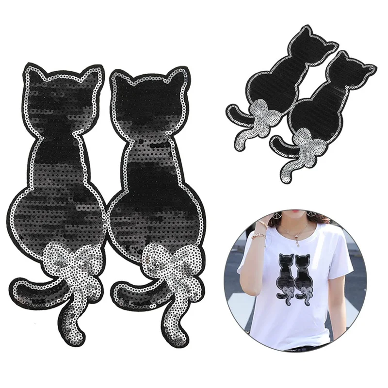 2018 Fashion Large Cat Embroidery Sequins Dress Applique Cloth Paste Patch DIY
