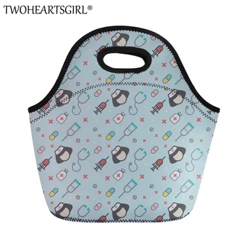 

TWOHEARTSGIRL Cute Nurse Printing Thermal Insulated Lunch Bag for Women Keep Warm Neoprene Lunch Box Kids Lunchbag Handbags