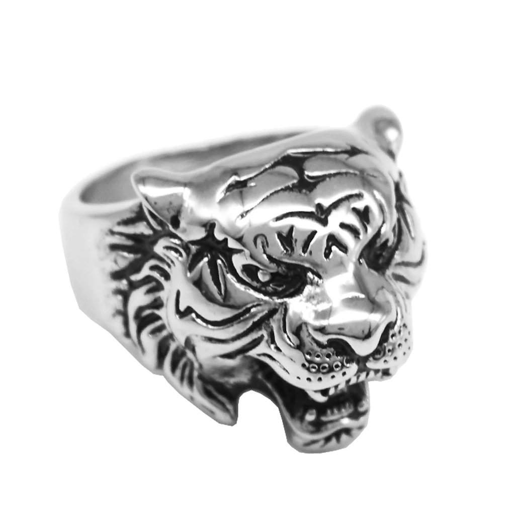 MagiDeal Men Stainless Steel Punk Ring Vintage Gothic Biker Tiger Head Band US Size 7-13