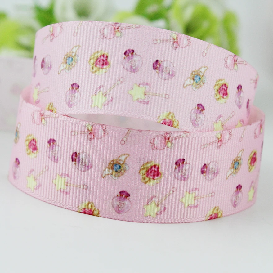 

20 yards lovely pink magic wand pattern polyester printed webbing printing grosgrain ribbon garment for decoration
