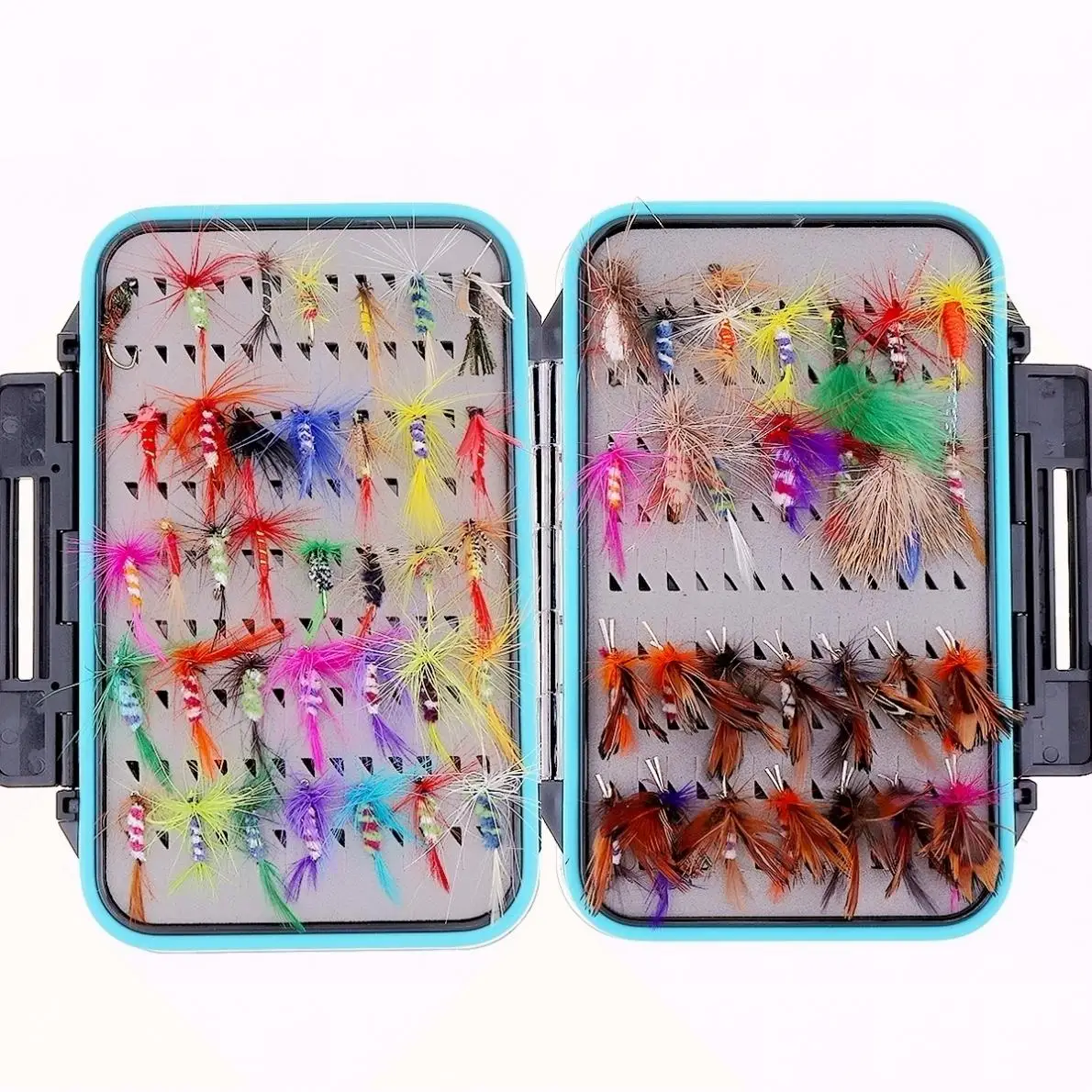 

64pcs Fly Fishing Lure Set Simulation Butterfly Flies Hook Trout Fishing Bait Kit with Double-sided Waterproof Tackle Box
