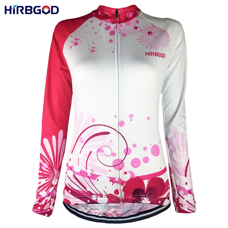 

HIRBGOD Pink Flower Bike Shirts Long Sleeve Women lightweight Mountain MTB Cycling Jerseys Outdoor Sport Dh Wear Maillot,HK057