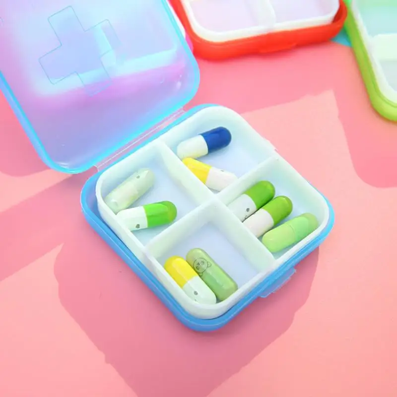 Mini Drug Tablet Storage Portable Cross 4 Grid Sealed Home Small Pill Box Medicine Case