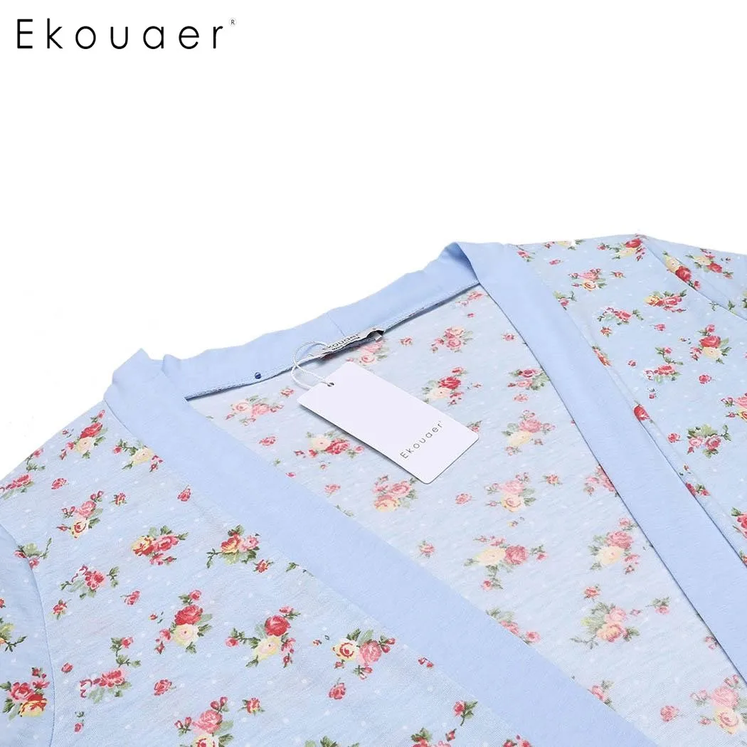 Ekouaer/комплект одежды из двух предметов с цветочным принтом хлопковое ночное