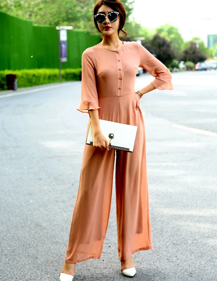 Jumpsuit for Women 2018 Bohemian Summer Party Overalls Rompers Chiffon Elegant Light Pink Full Length Bodysuit S M L XL Size Jumpsuit for Women 2018 Bohemian Summer Party Overalls Rompers Chiffon Elegant Light Pink Full Length Bodysuit S M L XL Size