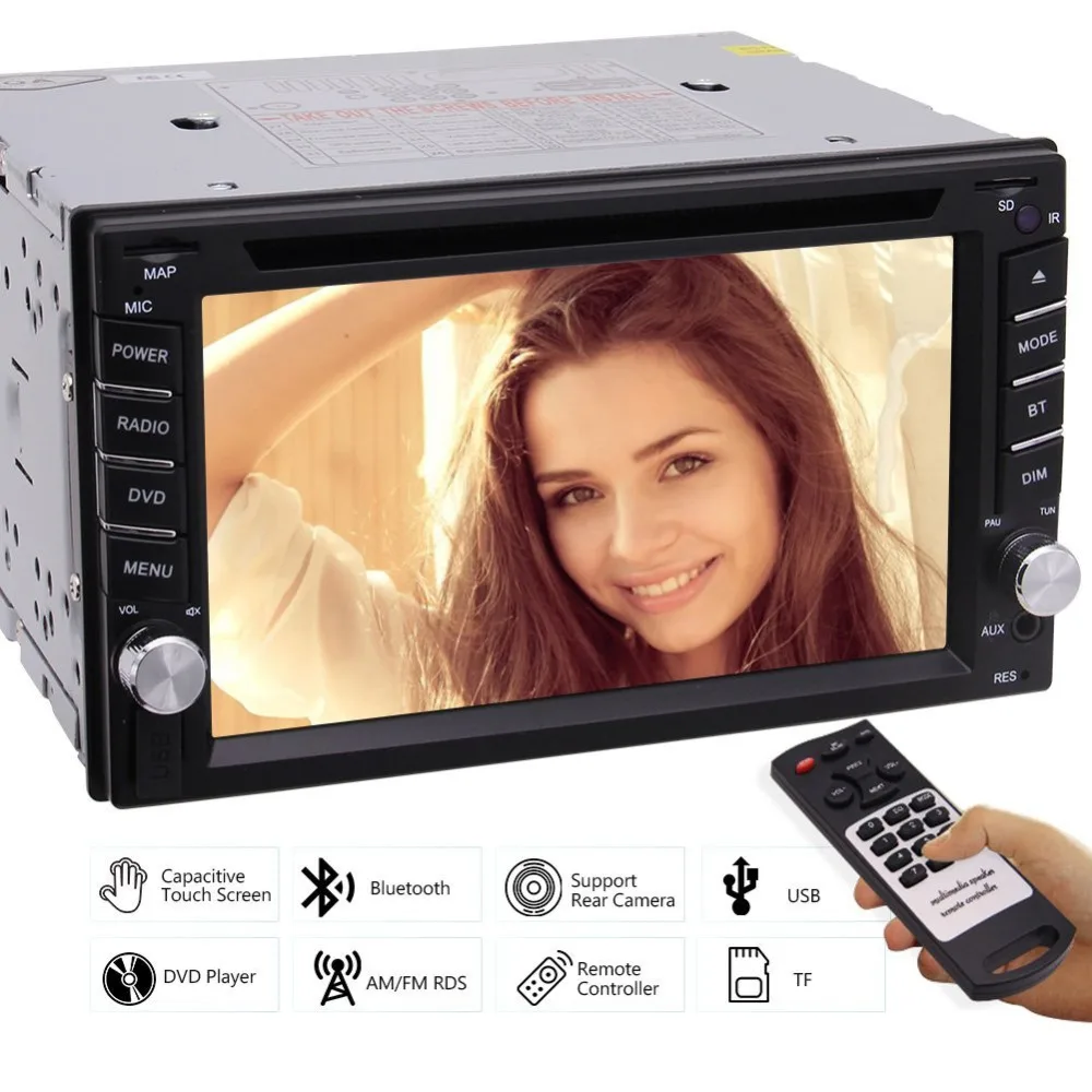 

6.2'' 2DIN Bluetooth Car Video Player Autoradio Stereo DVD CD Player FM AM Radio Subwoofer/Car Logo/Colorful Buttons/1080P Video
