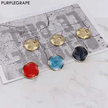 

6pcs Color Protection DIY Earrings Jewelry Accessories Alloy Wave Surface Irregular Round Drop Oil Stainless Steel Ear Pin